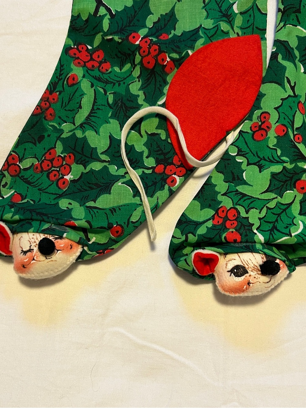 Annalee Mobilitee Matching Set of Two Christmas Stockings w/Mouse Doll 1970 VTG